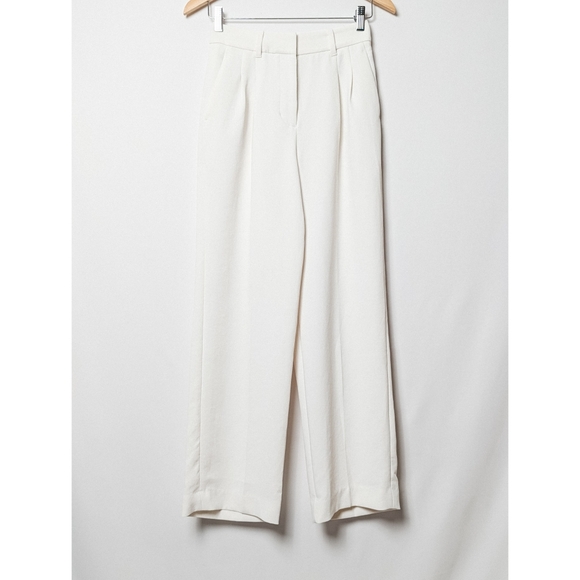 NEW WILFRED Effortless Pants White Pleated Wide Leg Crepe 0 Aritzia - Picture 9 of 15